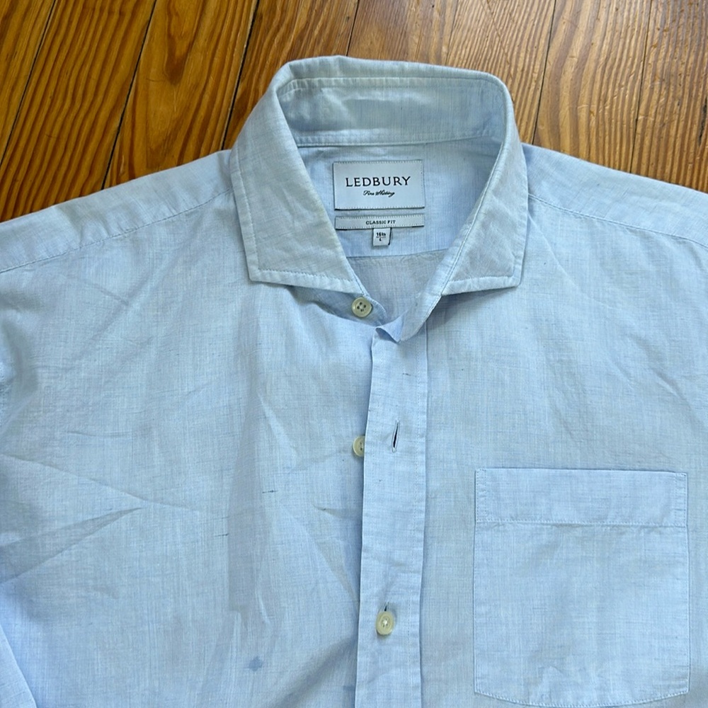 Ledbury blue classic fit button down shirt, 16.5, large